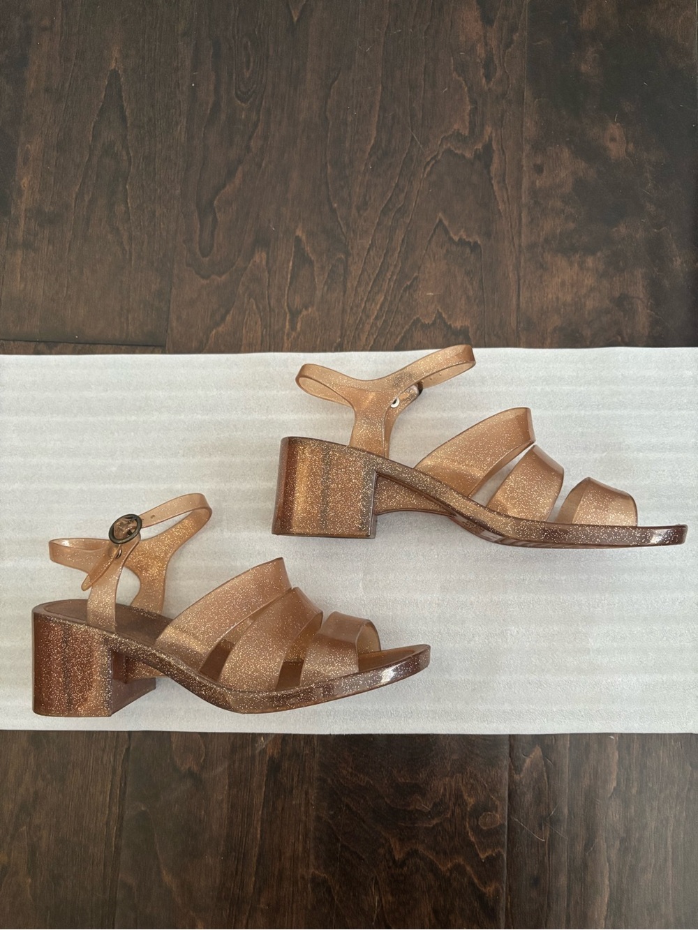 Urban Outfitters Tan Glitter Jelly Block Heel Sandals - Picture 2 of 6